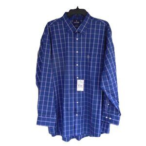 NWT Men's Stafford Smart Tech Blue Plaid Button Down Shirt XXL 18-18.5 34-35